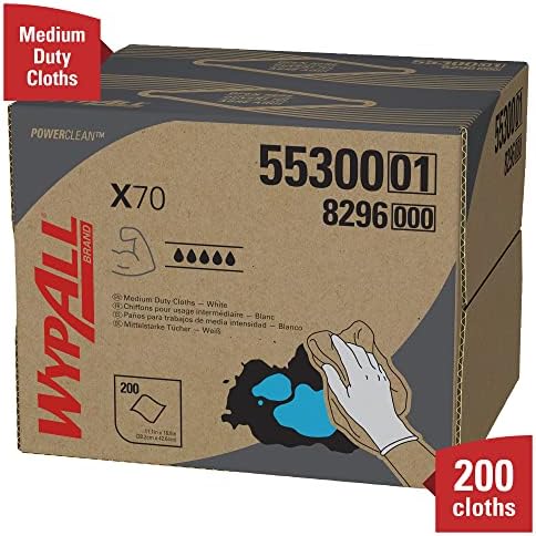 Кърпи WypAll Power Clean X70 средно съдържание (55300), Маркова кутия, Бели, 1 Кутия по 200 листа