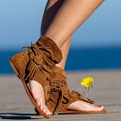 Сандали за жени, ежедневни летни дамски сандали за момичета, ретро-богемные сандали с пискюли, дамски плажни обувки на равна