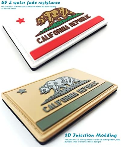 JBCD Нашивка с флага Калифорния, Тактическа нашивка с цип кука и примка от PVC (2 опаковки)