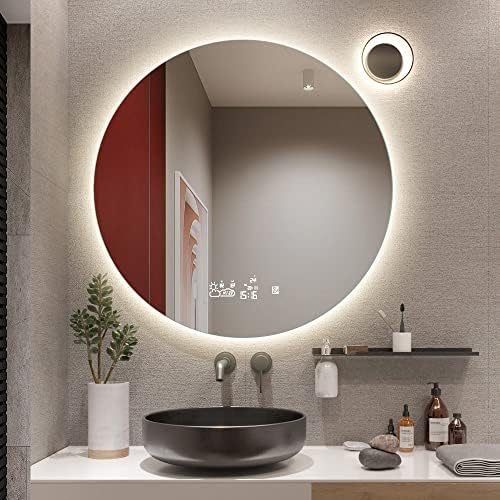 TACOVICI Умно Огледало за баня с led подсветка 32 x 24, монтаж на стена, С подсветка, Интелигентни екран, Календар,