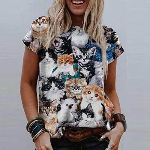 Жените Риза, Модна Тениска С 3D Принтом Котка, Ежедневни тениски С Къс Ръкав, Блузи, Лятна Забавно Графична