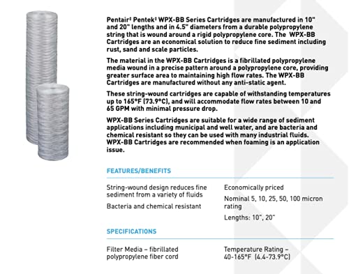 Филтър за отстойной вода Pentair Pentek WPX100BB20P Big Blue, 20 Инча, разменени касета от полипропиленови нишки, 20 x 4,5, 100 микрона