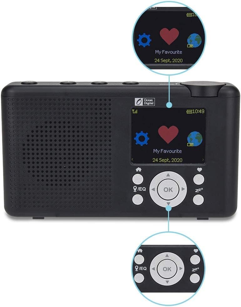 Ocean Digital WR-23F Джобно FM-радио по интернет с 2.4 Цветен LCD дисплей Вградена Батерия Wi-Fi Bluetooth (Черен)