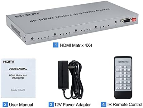 Матричен превключвател HDMI 4K 4x4, Сплитер HDMI Matrix Switcher 4 in 4 Out с управление чрез RS232, кутия за избор на матрица