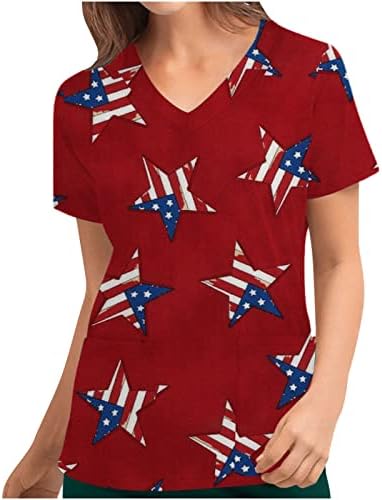 lcepcy/ Дамски Блузи с къс ръкав и V-образно деколте, Униформи, Ежедневна Блуза с Джобове на Деня на Независимостта за Кърмещи