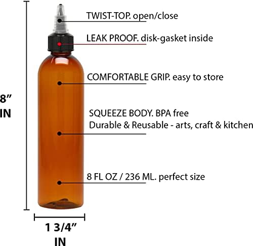 Бутилка с апликатор Twist Top, Многоцветни Пластмасови бутилки за изстискване 8 грама, Черна дюза, Без бисфенол А, PET, за Еднократна