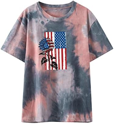 Върховете с Флага на сащ, Дамски Ризи 4 юли, елегантно облечен Ежедневни Тениска с Кръгло деколте и Къс Ръкав, Летни