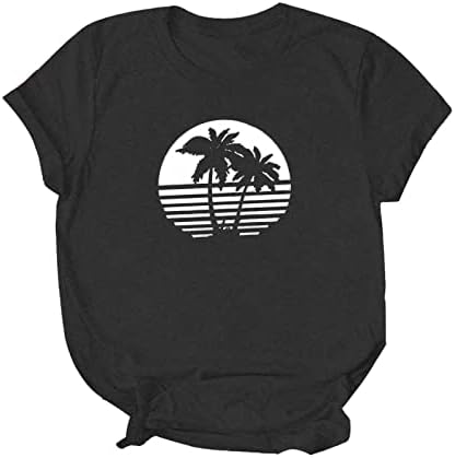 Хавайски Блузи за Жени, Туника с Принтом Тропически дървен материал, Ризи с Къс Ръкав, Ежедневни Летни Блузи Свободно