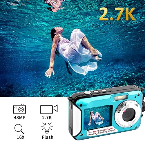 Водоустойчив Цифров Фотоапарат С 2.7 K 48MP 10 ФУТА Подводна Камера 16X Цифрово Увеличение Водоустойчива Камера Селфи С Два Екрана Подводен Фотоапарат за Подводно Плува?
