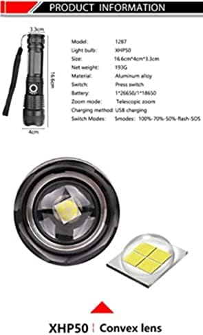 Прожектори LED с Висока яркост Акумулаторна, 5000 Лумена XHP50 Супер Ярко Фенерче, Светкавица Висока мощност, 5 режима на осветление, Мащабируем Ръчно фенерче за възстано