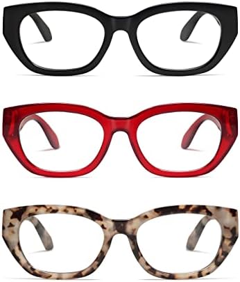 3 опаковки ретро квадратни очила за четене за жени, красиви, стилни четци с блокиране на синя светлина котешко