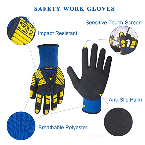 Graloky, 3 чифта работни ръкавици, устойчиви на въздействието Ръкавици за мъже и жени, Нитриловые Ръкавици със сензорен