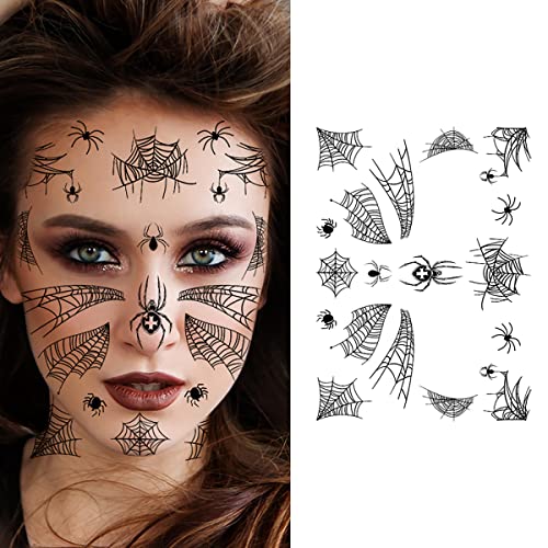 SHANGJIN Sheets Стикери с Татуировки на лицето под формата На Паяци на Хелоуин, Реалистична Паяжини, Временни Татуировки с
