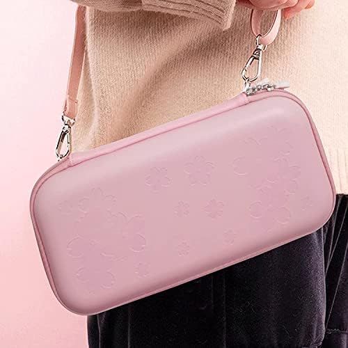 Розова чанта HLRAO, съвместими с Nintendo Switch, твърд корпус в стил Sakura, здрав преносим чанта за съхранение, противоударная, с предпазно фолио от HD-стъкло и 4 капачки за улав?