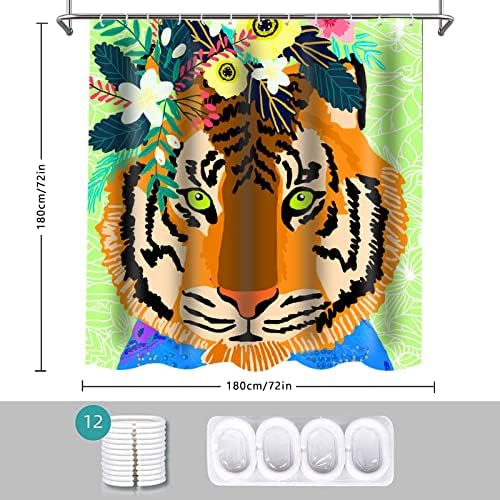 Завеса За душ с Глава на Тигър EMDSPR, Акварелни Забавни Завеса с Изображение на Тигър в Африка, Тропически Гори, Красиви