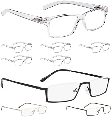 LUR 6 опаковки, прозрачни очила за четене + 3 опаковки на метални очила за четене в полукръгла рамка (общо 9 двойки