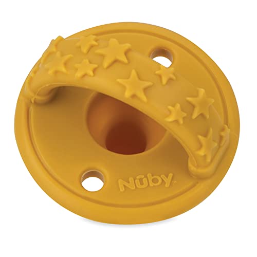 Биберон-залъгалка Nuby 3D Sili с Мека дръжка и Две безопасни отвори за въздух, 2, 0 + Месеца, Жълти Звезди и Аква