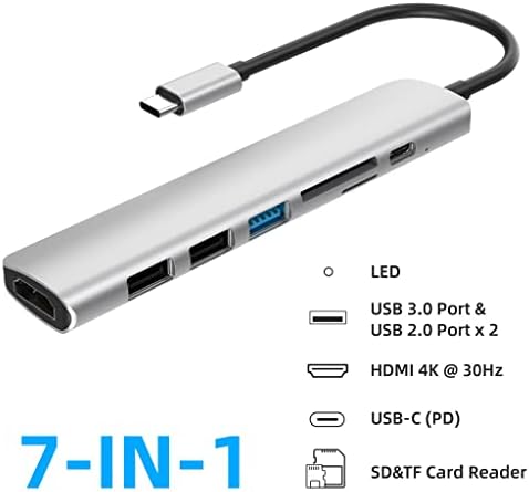 PBKINKM USB 3.1 Type-C към адаптер 4K C USB Hub с възел 3.0 2.0 TF Слот за SD четец на PD за C USB Сплитер (Цвят: сив)