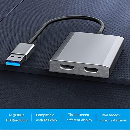WJESOG USB 3.0-двоен адаптер за HDMI (MST) Система Windows и Mac OS могат да поддържат огледало и режим на разширяване,