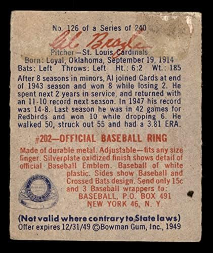 1949 Боуман 126 SCR Ел Бразл Сейнт Луис Кардиналс (Бейзболна картичка) (Заглавие на сценарий на заден ход)