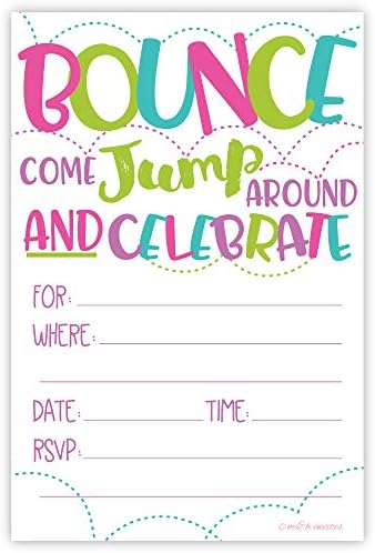 Покани в една малка къщичка за момичета или на парти със скокове (брой 20) С конвертами - покана за парти с скокове