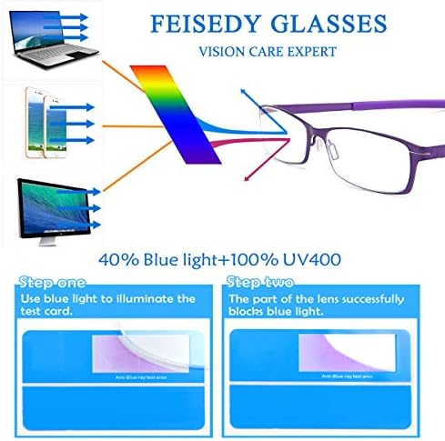 FEISEDY Очила За Четене със Синя Светлина, Блокер Очила В Метални Рамки с Пружинным тръба на шарнирна Връзка, Компютърни Очила