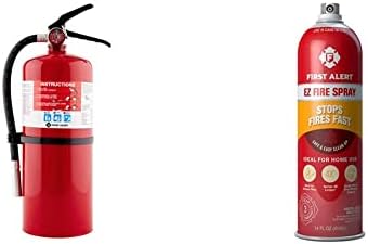 First Alert PRO10 FE4A60BC 10-Фунтовый Професионален Пожарогасител, 1 опаковка, Червено и First Alert EZ Fire Спрей, Огнетушащий аерозолен Спрей, AF400