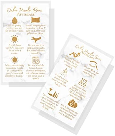 Карти с инструкции за грижа за веждите с пудра Омбре | 50 опаковки | Двустранен визитка размер 2x3,5 инча | Marble
