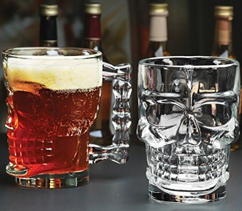 Класически Стъклени Чаши за наливна бира, ★ ЧЕРЕПА на Хелоуин ★, Определени от 4-те Стъклени Прозрачни чаши за