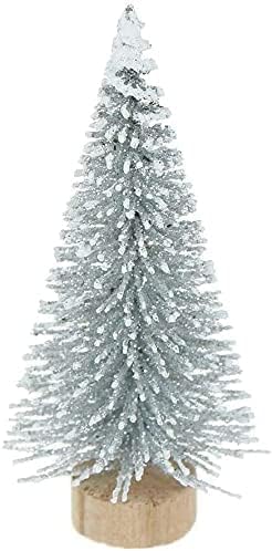 Zmmyuluo Миниатюрни Бор, 8 бр., Тъпи Коледни елхи от сизал, покрити със сняг, с дървена основа, Набиране на коледни