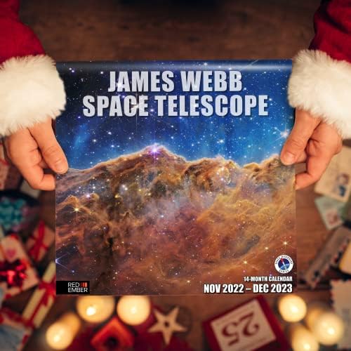 Космически телескоп RED EMBER Джеймс Уэбба 2023 Окачен Месечен Стенен календар | 12 x 24 Открит | От дебела и твърда хартия | подарък | Космическа Вселена на НАСА