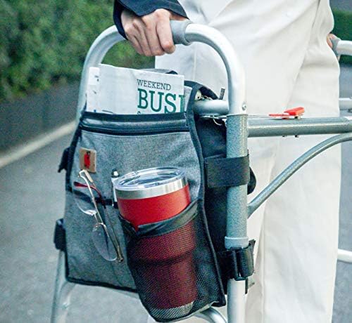 Странични проходилка (двустранен) Окачени чанти с Подстаканником за Сгъване ходунков от P & F | Висящ калъф за ходунков | Аксесоари за Сгъване ходунков за възрастни и