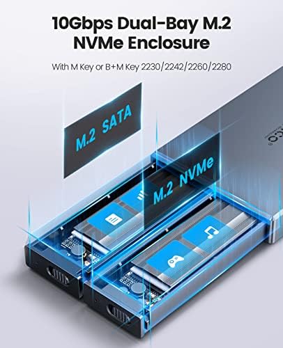 Корпус на твърдотелно устройство за съхранение ORICO Dual M. 2 NVMe SATA, USB адаптер C до M. 2 за M Key PCIe,