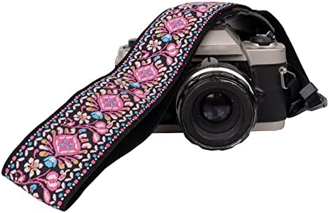 Тъкани каишка Art Tribute розов цвят за всички цифрови и огледално-рефлексни фотоапарати, елегантен, универсален каишка на врата и рамото с бродерия в стил бохо. Най-доб?