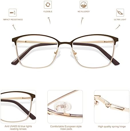 2 Опаковки Класически Метални Квадратни Очила за четене за жени, Модерен Компютърен Четец Cat eye Blue Light AM6068