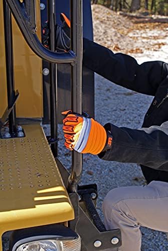 Синтетични ръкавици за дланите Cat® CAT5000L High-Vis – оранжеви, Големи, Работни ръкавици с подплата Отзад, ивици за дланите и светлоотразителни джапанки на костяшках отпе