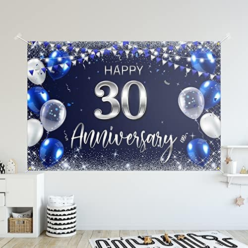 С 30-Годишнината на Фона на Банер Декор Тъмно Синьо - Сребрист Блясък на 30-Годишната Годишнина от Сватбата Тематични
