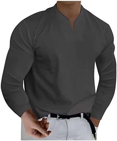 Приталенные Тениски за мъже, Подаръци, Ежедневни Однотонная Мъжки Бизнес Тениска с V-Образно деколте и дълъг ръкав