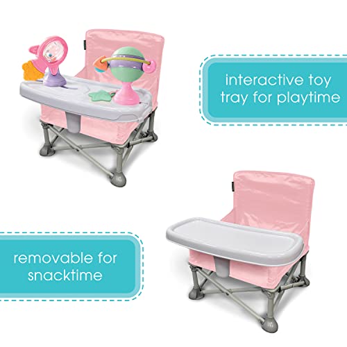 Годишният детско столче за хранене Pop 'N Sit Eat 'N Play (розово) за хранене и игри с Подвижна тава и играчки, преносими