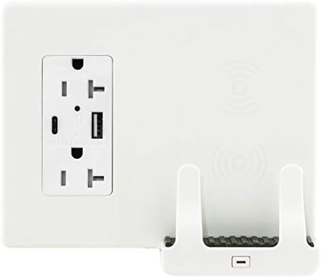 Безжична Стенно зарядно устройство Qi с портове за зареждане USB A и USB-C, Два конектори за захранване - Бяло (20 Ампера)