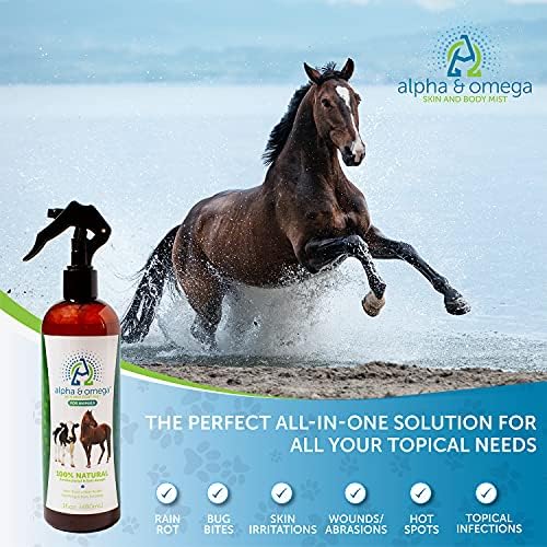 Мъгла за кожата и козината Alpha & Omega за коне - Естествен Местен спрей за селскостопански животни - Хидратиращ, Кондиционирующий,