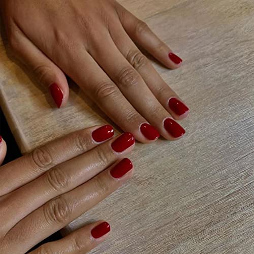 BNUUTIM Вино-Червено Натиснете върху ноктите Къси Режийни ноктите с Однотонным дизайн Гланц Отгоре ноктите