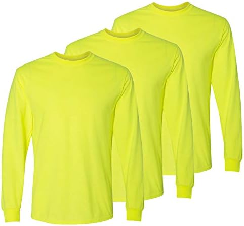 Комплект мъжки ризи за строителни работи с висока видимост и дълъг ръкав (Защитен жълт (3pk), средно)