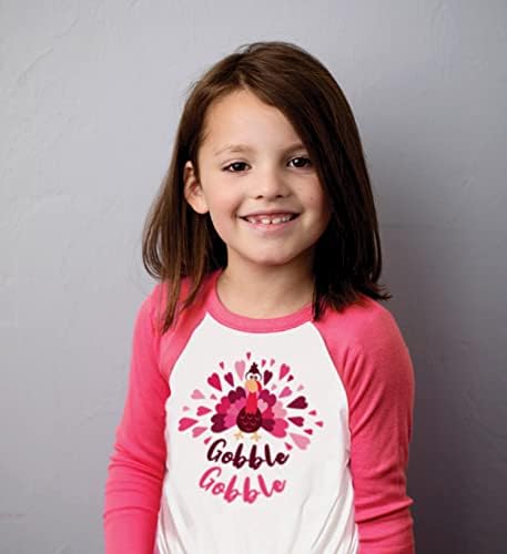 Дива и Щастлива Тениска с Пуешко Gobble Gobble на Деня на Благодарността с дълъг Ръкав и Розово Сърце За Малки Момичета
