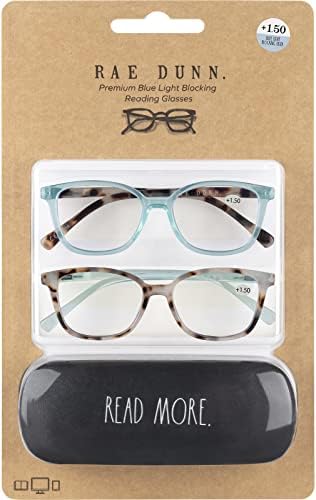 Очила за четене Rae Dunn NALA със заключване синя светлина - 2 опаковки с фирмения шрифт в твърд калъф