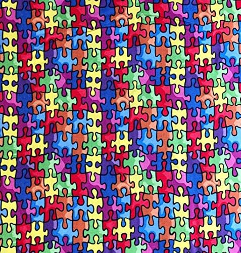 1/2 Ярд - Колоритен пъзел с аутизъм в памучна тъкан (чудесно за капитониране, шиене, занаяти, стеганого завивки,