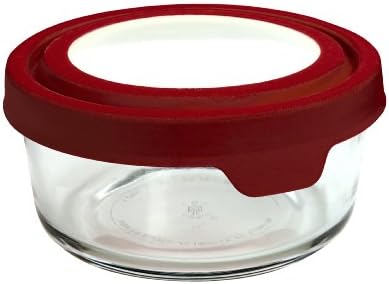 Кръгли контейнери за съхранение на храна Anchor Hocking на 4 чаши с червени затегнати капачки TrueSeal, комплект от 4 броя
