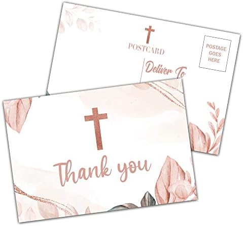 Розова картичка в стил Бохо с цветен модел, Благодарствена картичка за Кръщение, идеален за Кръщението, Първото Причастие,