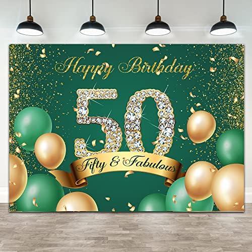 Ticuenicoa 7 × 5 метра Зелен Фон С 50-годишнината, Блестящ Армейски Зелено, Златни Точка, Петдесет и Страхотни Жени, Мъже, Банер за Парти в 50-годишнина, боядисани Стени, Злат?