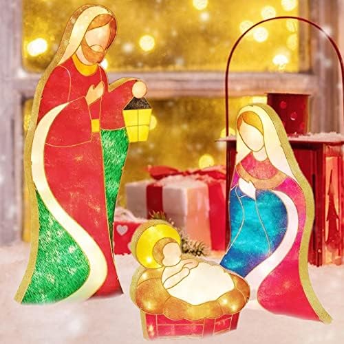 Коледа рождество сцени с подсветка на открито | Iron Коледа рождество сцени с Гирлянди | Коледни Светото Семейство на Открито за Украса на двора, за Раждането на Христ